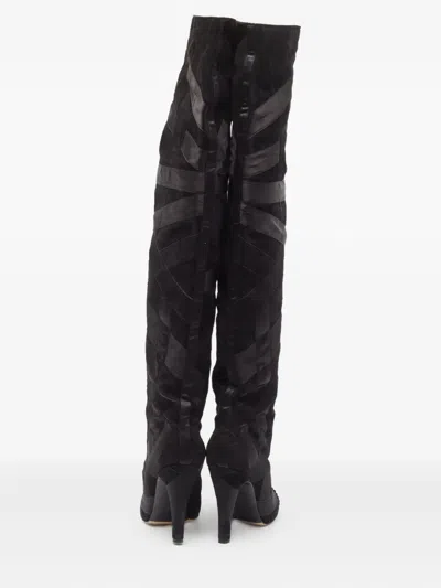 Pre-owned Chanel 110mm Suede Patchwork-detail Boots In Black