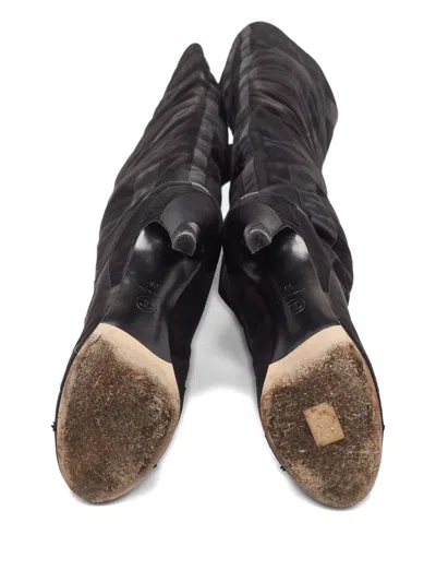 Pre-owned Chanel 110mm Suede Patchwork-detail Boots In Black