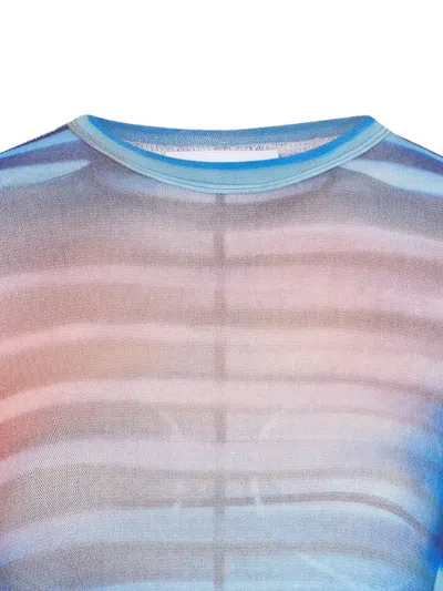 Jean Paul Gaultier Air Print Striped Mesh Crew Neck Top In Multi
