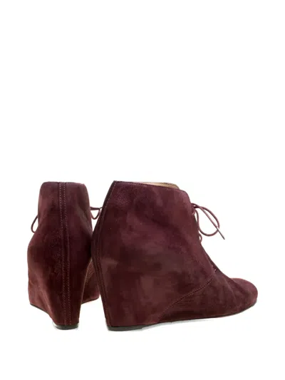 Pre-owned Christian Louboutin 75mm Compacta Suede Wedge Boots In Red