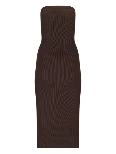 Max Mara Ribbed Strapless Midi Dress In Brown
