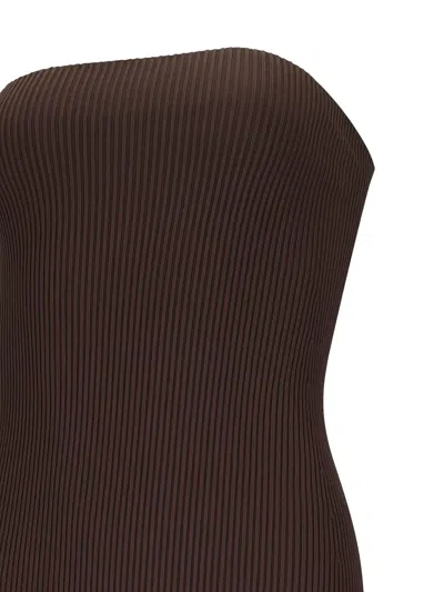 Max Mara Ribbed Strapless Midi Dress In Brown