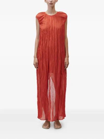 Alysi Metallic Gauze Longuette Dress In Orange