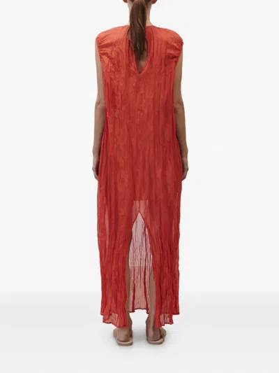 Alysi Metallic Gauze Longuette Dress In Orange