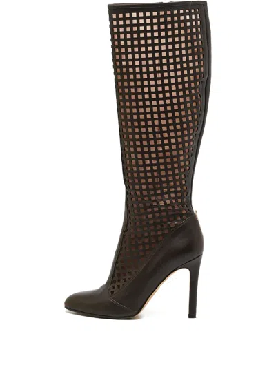 Pre-owned Sjp By Sarah Jessica Parker Cut-out Leather Knee-high Boots In Brown
