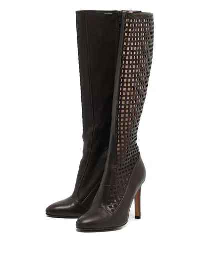 Pre-owned Sjp By Sarah Jessica Parker Cut-out Leather Knee-high Boots In Brown