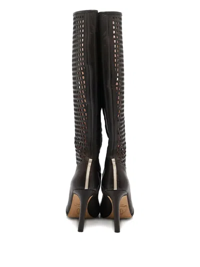 Pre-owned Sjp By Sarah Jessica Parker Cut-out Leather Knee-high Boots In Brown