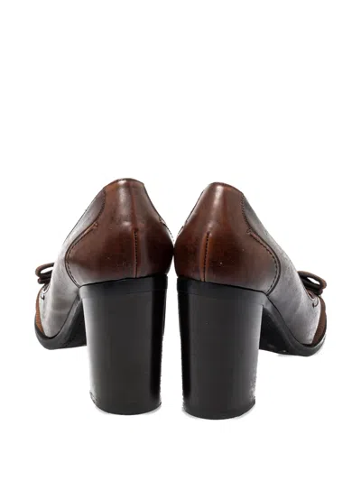 Pre-owned Ferragamo 95mm Vara Block-heel Pumps In Brown