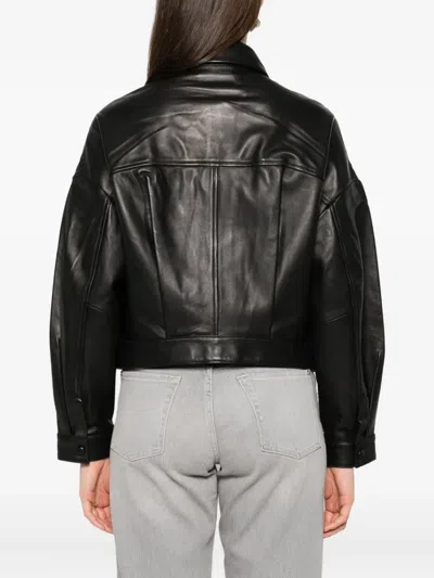 Iro Collared Neck Leather Jacket With Structured Shoulders In Black
