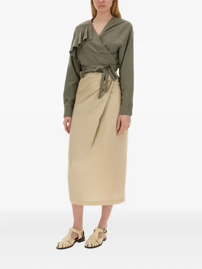 Alysi Wrap-effect Midi Skirt In Brown