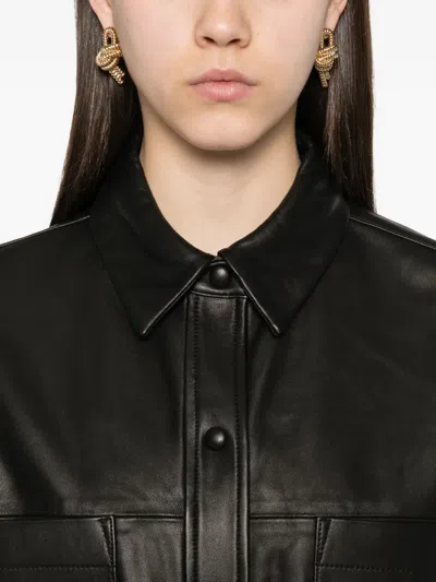 Iro Collared Neck Leather Jacket With Structured Shoulders In Black