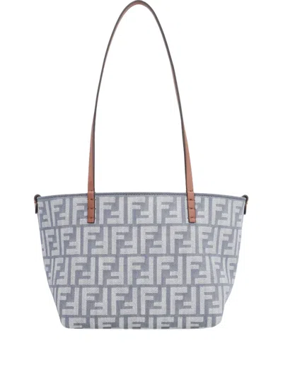 Fendi Small Roll Ff-logo Leather-handle Tote Bag In Blue