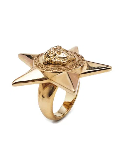 Pre-owned Versace Star Medusa Head Ring In Gold