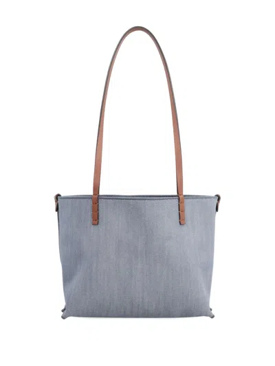 Fendi Small Roll Ff-logo Leather-handle Tote Bag In Blue