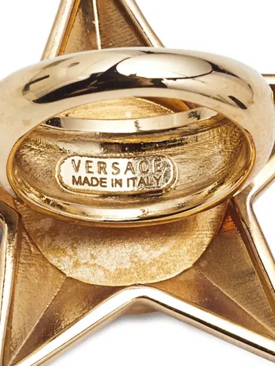 Pre-owned Versace Star Medusa Head Ring In Gold