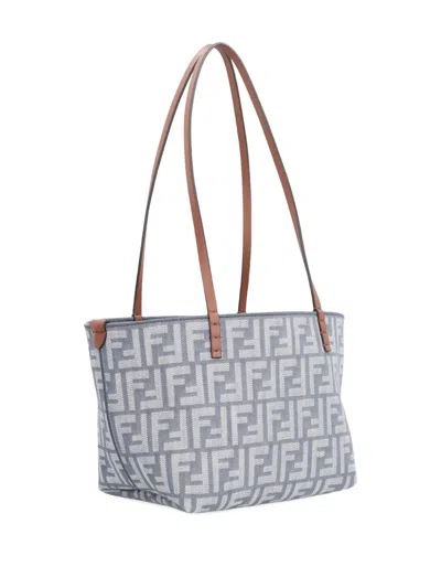 Fendi Small Roll Ff-logo Leather-handle Tote Bag In Blue