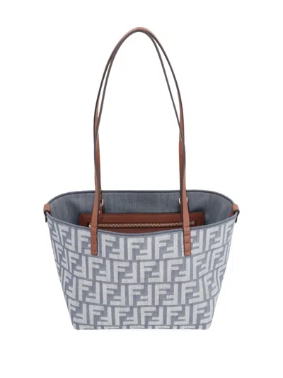 Fendi Small Roll Ff-logo Leather-handle Tote Bag In Blue