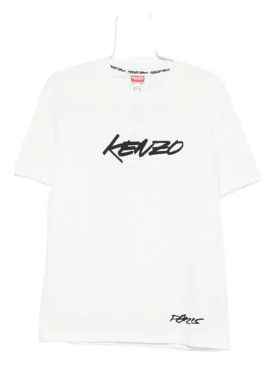 Kenzo Black Cotton T-shirt With Embroidered Tiger Logo In White