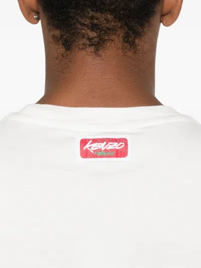 Kenzo Black Cotton T-shirt With Embroidered Tiger Logo In White