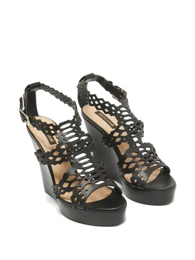 Pre-owned Roberto Cavalli 130mm Cut-out Platform Wedge Sandals In Brown