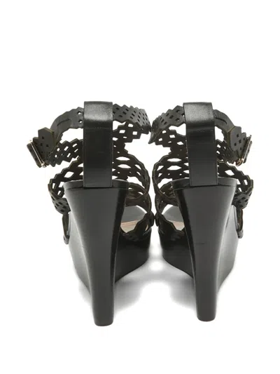 Pre-owned Roberto Cavalli 130mm Cut-out Platform Wedge Sandals In Brown