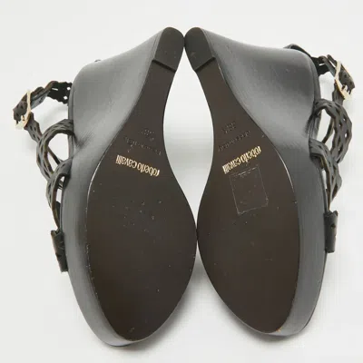 Pre-owned Roberto Cavalli 130mm Cut-out Platform Wedge Sandals In Brown