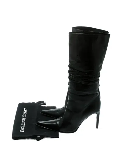 Pre-owned Le Silla 100mm Ruched Leather Boots In Black