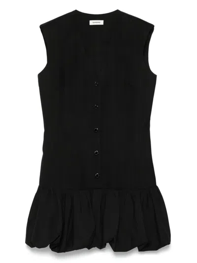 Sandro Puffball-hem Midi Dress In Black