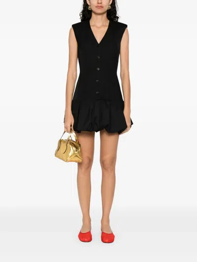 Sandro Puffball-hem Midi Dress In Black