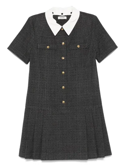 Sandro Short Pleated Dress With Rhinestones In Black