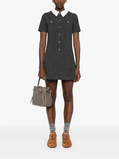 Sandro Short Pleated Dress With Rhinestones In Black