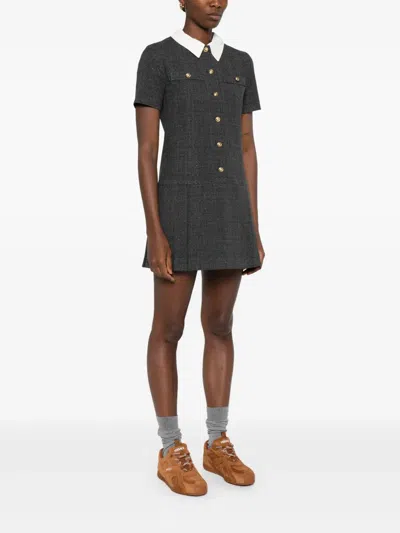 Sandro Short Pleated Dress With Rhinestones In Black
