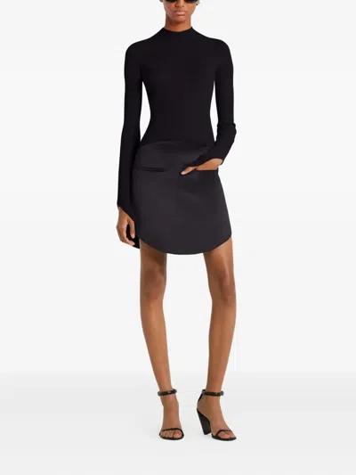 Courrèges Circle Rib Knit Mockneck Sweater With Embroidered Logo In Black