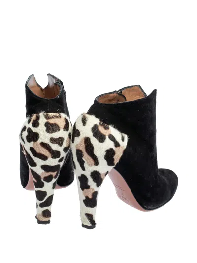 Pre-owned Alaïa 110mm Leopard-print Suede Booties In Black
