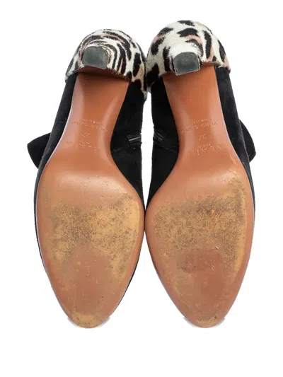 Pre-owned Alaïa 110mm Leopard-print Suede Booties In Black