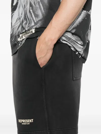 Represent Elastic-waistband Cotton Shorts In Black