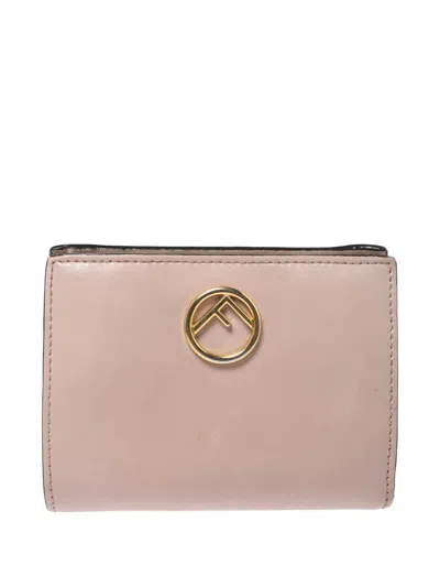 Pre-owned Fendi F Is  Leather Metal Logo Wallet In Pink