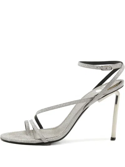 Pre-owned Off-white Glittered Patent Leather Sandals In Silver