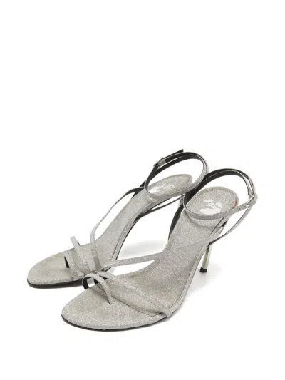 Pre-owned Off-white Glittered Patent Leather Sandals In Silver