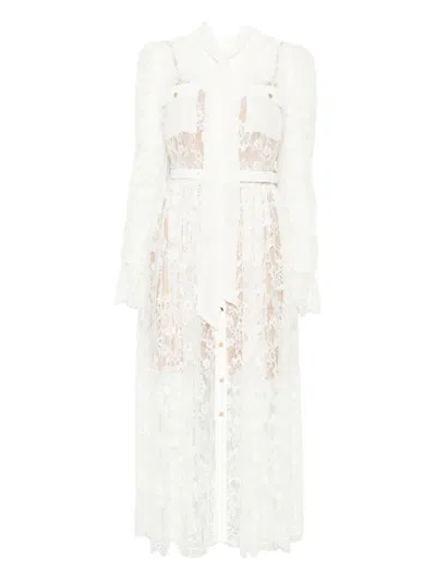 Self-portrait Lace Pussy-bow Midi Dress In White