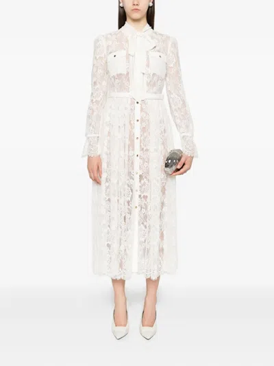 Self-portrait Lace Pussy-bow Midi Dress In White