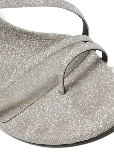 Pre-owned Off-white Glittered Patent Leather Sandals In Silver