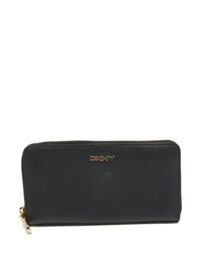 Pre-owned Dkny Vintage  Zip-around Leather Wallet In Black