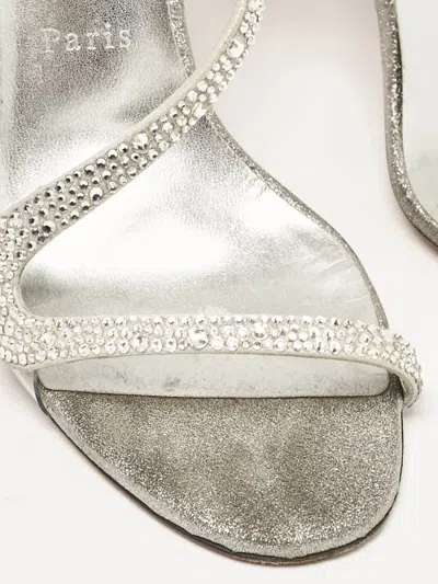 Pre-owned Christian Louboutin 105mm Crystal-embellished Sandals In Gray