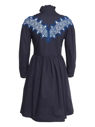 Pre-owned Sandro  Lace Yoke Mini Dress In Blue