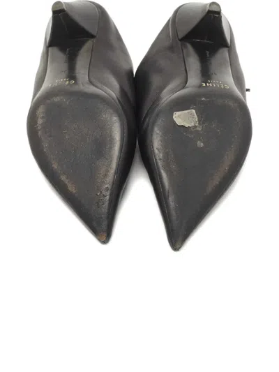 Pre-owned Celine Pointed-toe Buckled Leather Ankle Boots In Black