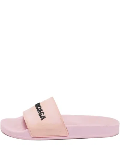 Pre-owned Balenciaga Logo Slides In Pink