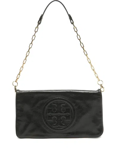 Pre-owned Tory Burch  Reva Leather Clutch Bag In Black