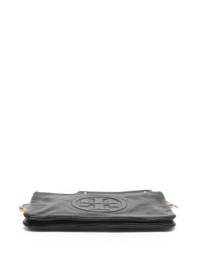 Pre-owned Tory Burch  Reva Leather Clutch Bag In Black