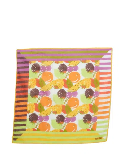 Pre-owned Kenzo Fruit-print Cotton Scarf In Yellow